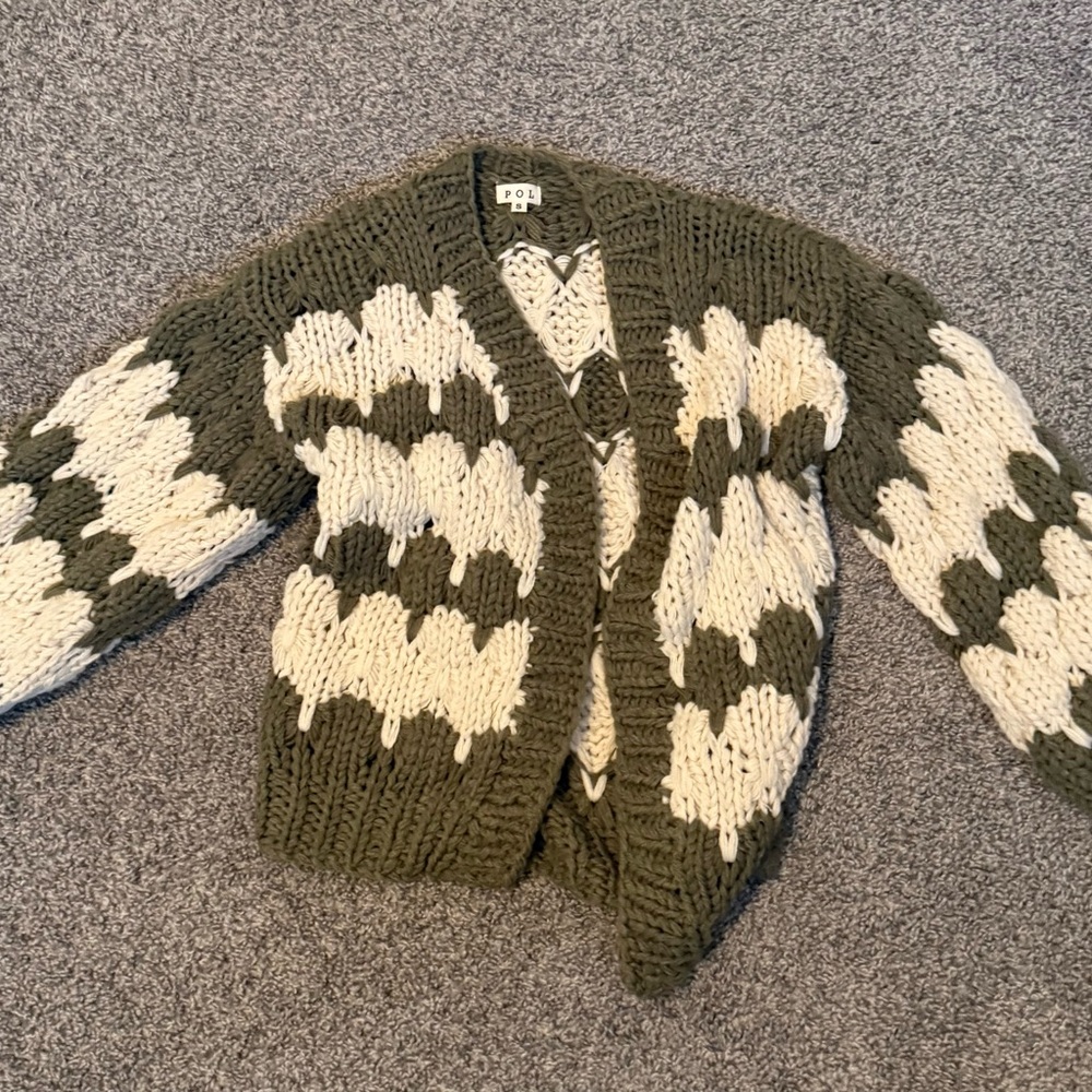POL Green and Cream Cardigan